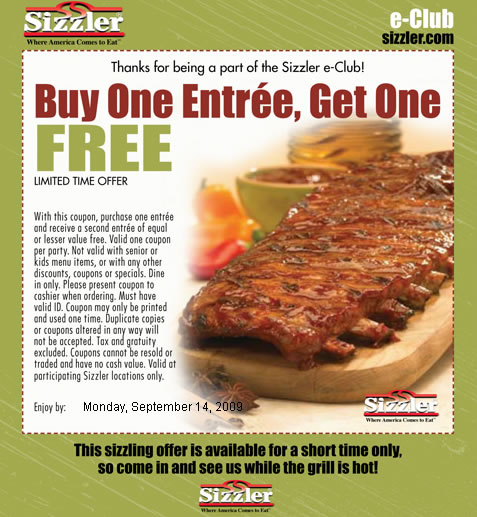 Sizzler: Buy One Entree, Get One Free | Good Eats Coupons